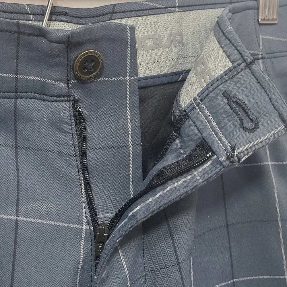 Under Armour Mens Navy Blue Windowpane Check‎ Herringbone Golf Shorts 32